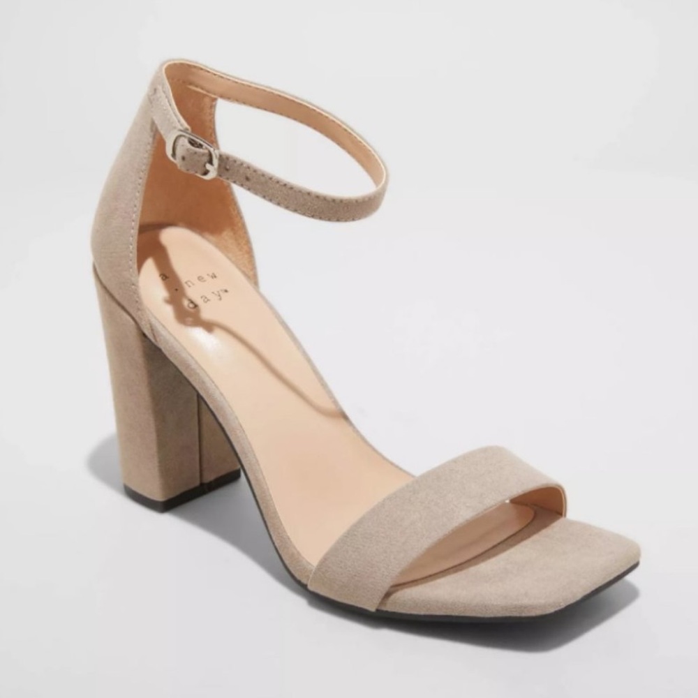 A New Day Ema High Block Square Toe Sandals - Taupe Gray